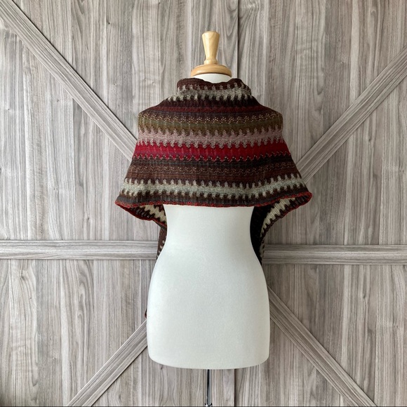 Ruffle Scarf Striped Shawl in Brown, Red, and Ivory - Picture 3 of 8